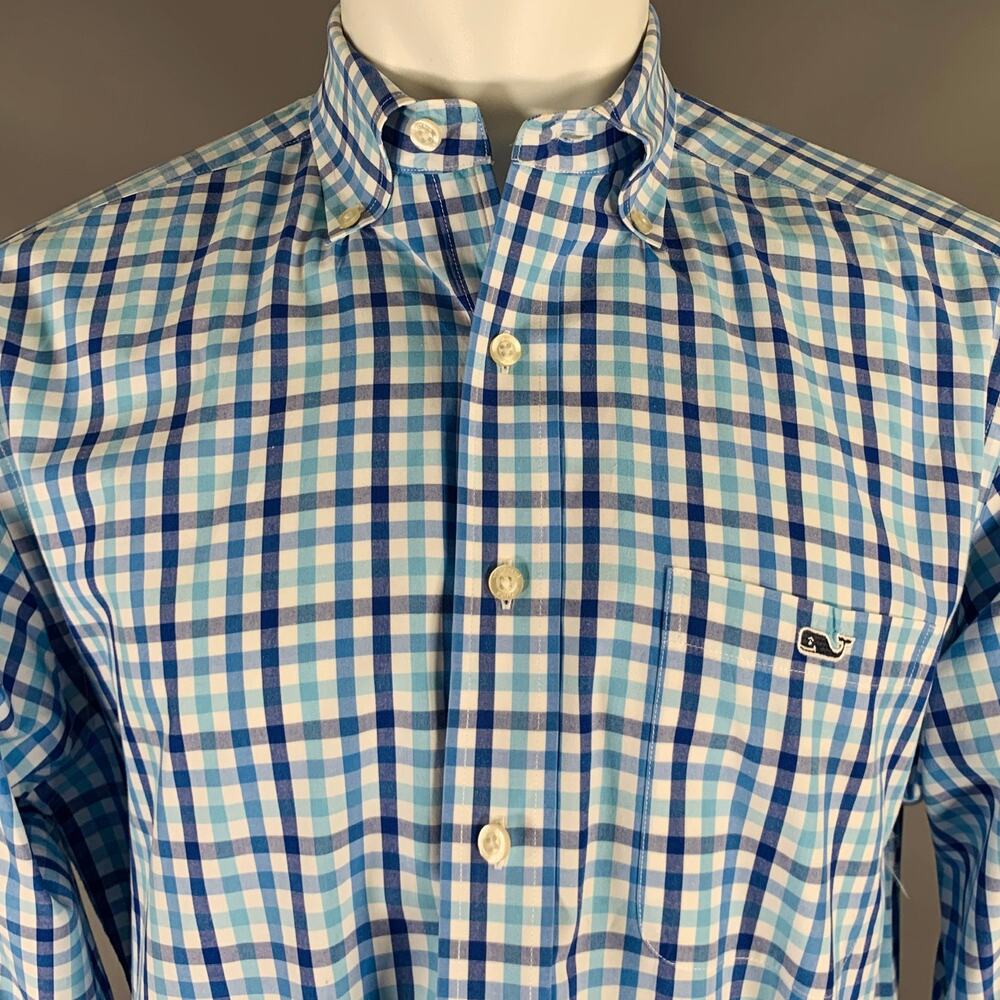 VINEYARD VINES Size M Blue White Checkered Cotton One pocket Long Sleeve Shirt - Picture 2 of 6